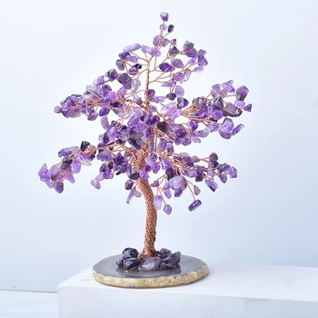 1 ADET Ametist Şanslı Ağaç Doğal Kristal Ağacı Mücevher Ağlayan Söğüt Akik Dilimleri Feng Shui Ağacı Ev Dekor Oturma Odası DIY Hediye