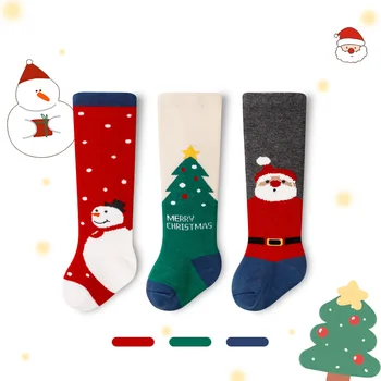 1 takım 3 çift Noel çorap bebek uzun pamuklu çorap yenidoğan çorap diz üstü çorap sonbahar ve kış yürümeye başlayan kırmızı çorap