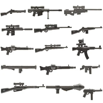 10 adet / grup Tüfek HCSR MG42 M1A1 Bazuka ikinci Dünya Savaşı Askeri Askerler Silahlar Silahlar MOC Parçası oyuncak inşaat blokları