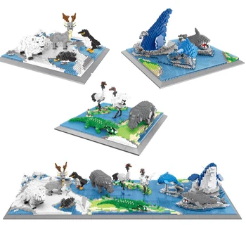 1860 adet+ PZX Elmas Yapı Taşı Oyuncak Penguen Kutup Ayısı Ren Geyiği Hippo Timsah Köpekbalığı Yunus Deniz Hayvan Sahne Hediyeler için