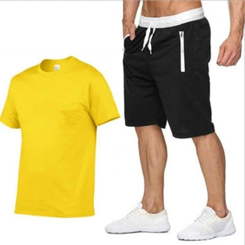 2022 Pamuk kenevir Yaz 2021 iki Parçalı Set Erkekler Kısa Kollu T Gömlek Kırpılmış Üst Şort erkek Eşofman Tasarım Moda AD604