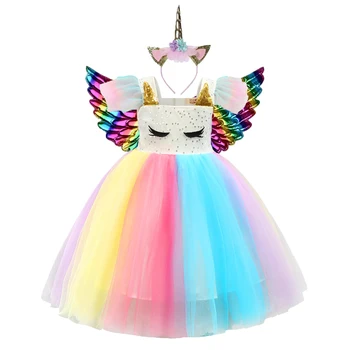2022 Yeni Unicorn Elbise Kız Karnaval Kostüm partisi Elbiseler Yeni Yıl doğum günü hediyesi Prenses Yürümeye Başlayan Çocuk Giysileri