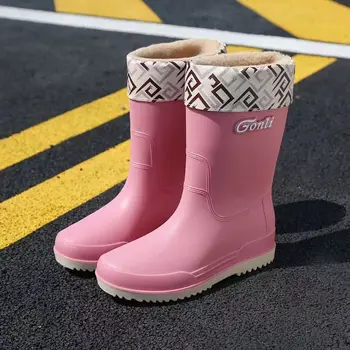 2023 Kadın Yeni Yüksek Üst Kapak Ayak yağmur ayakkabıları Yumuşak Alt Kaymaz Peluş Sıcak su ayakkabısı Su Geçirmez Rahat iş çizmeleri