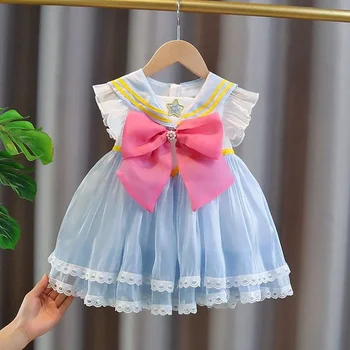 2023 Kız Bebek Yaz Tutu Elbise Moda Büyük Yay Lolita doğum günü partisi elbiseleri Kız Çocuklar Prenses Vestidos Çocuk Giysileri
