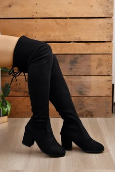 2023 Sonbahar Kış Kadın Over-The-Diz Çizmeler Moda Özlü Çocuk Süet Deri Sıkı Yüksek Streç Düşük Topuklu Ayakkabılar