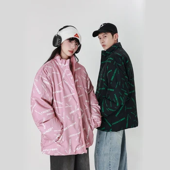 2023 Çift taraflı Kış Soğuk Ceket Erkekler Kadınlar İçin Pamuk Yastıklı Ceketler Fermuar Kalın sıcak tutan kaban Spor Streetwear Çift Dış Giyim