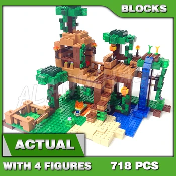 718 adet Oyun Benim Dünya Orman Ağacı Yeşil Ev Şelale Slayt Çiftlik Orman 10471 oyuncak inşaat blokları İle Uyumlu Model