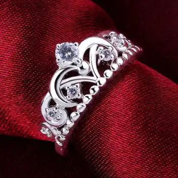 925 Ayar Gümüş güzel kristal klasik taç Yüzükler Kadınlar İçin Moda Parti Tatil hediye öğrenci lüks Charm düğün takısı