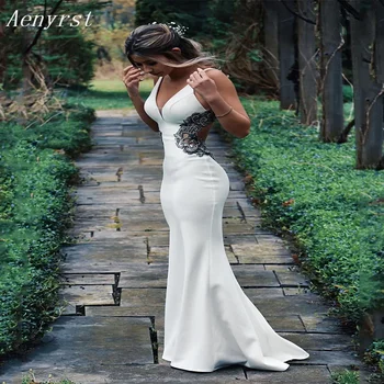 Aenyrst 2024 kadın BOHO tarzı spagetti kayışı mermaid etek gelin düğün elbisesi Cut-outSweep / Fırça Tren tarzı düğün elbisesi