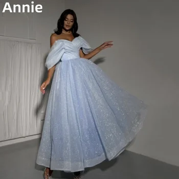 Annie Açık Mavi balo kıyafetleri Parlak Tül Abiye 2024فساتين للحفلات الراقصة A şeklinde Düğün Örgün Parti Elbiseleri