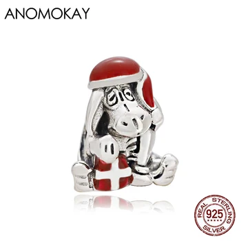 Anomokay Klasik Noel Serisi Kırmızı Emaye Kızak Köpeği 925 Gümüş Charm DIY Noel Boncuk Takı Yapımı için