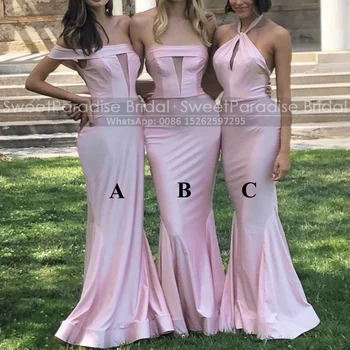 Açık Pembe Uzun gelinlik modelleri kadınlar için açık omuzlu Mermaid Kılıf Düğün Parti Elbise Hizmetçi Onur
