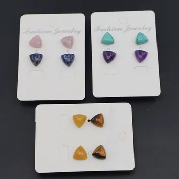 Basit Doğal taş top küpe Üçgen Moda Geometrik 10x10mm Mix Renk Kadınlar için Küçük 1 Çift Modern Küpe Kadınlar için