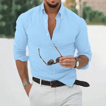 Basit Rahat Gömlek slim fit uzun kollu erkek gömlek Yaka Uzun kollu Gömlek Düz Renk Tek Göğüslü İş Giysisi Rahat Basit Tarzı Erkekler