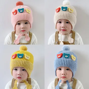 Bebek kazak yün şapka süper sevimli ifade sonbahar ve kış yeni şapka toddler bebek sıcak örme şapka