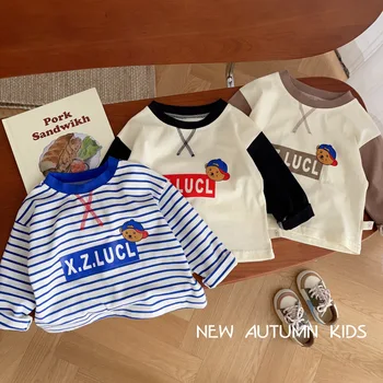 Bebek Kız Erkek uzun Kollu tişört Çocuklar Karikatür Baskı En Tees 2023 İlkbahar Sonbahar Dip çocuk Pamuklu giysiler Rahat
