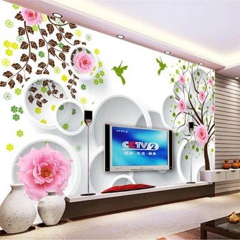 beibehang 3d rüya ağacı gül 3D TV kanepe zemin özel büyük duvar yeşil ipek duvar kağıdı papel de parede para quarto