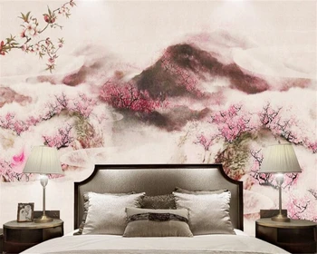 beibehang Yeni Çin ipek kumaş papel de parede duvar kağıdı TV arka plan duvar manzara şeftali çiçeği yatak odası konuk arka plan