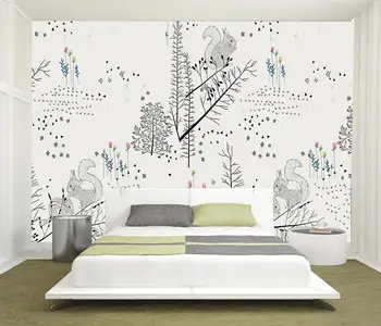 Beibehang Özel duvar kağıdı siyah ve beyaz şube sincap arka plan duvarları ev dekorasyon oturma odası yatak odası 3d duvar kağıdı