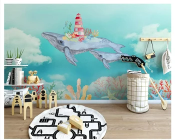 beibehang Özel klasik İskandinav duvar kağıdı kişilik yaratıcı suluboya balina arka plan çocuk odası arka plan duvar kağıdı