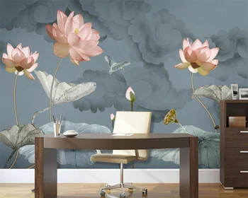 beibehang Özel papel de parede modern papier peint Çin el-boyalı mor pembe lotus dekoratif boyama duvar kağıdı