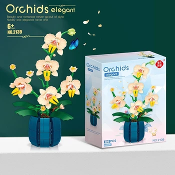 Buket Saksı Yapı Taşları Güve Orkide Ev Masaüstü Dekorasyon Bulmaca Çiçek Oyuncak Çocuklar için Yaratıcı Tatil Hediye