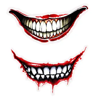 Cadılar bayramı Kan Dudaklar Araba Sticker Kendinden Yapışkanlı Ürpertici Gülümseme Diş Çıkartmaları Evil Palyaço Dudaklar Motosiklet Kask Yansıtıcı Çıkartmalar