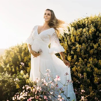 Dantel Seksi hamile Fotoğrafçılığı Elbiseler Bebek Duş Parti Beyaz Uzun Hamile Maxi Elbise Sevimli Kadınlar Gebelik Photoshoot Prop
