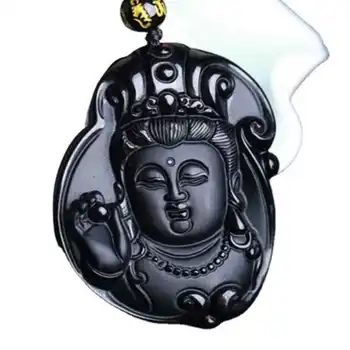 Doğal Obsidyen Avalokitesvara Şanslı Muska Kolye Moda Kolye Ejderha Çapraz Tibet Charm Çelik Düğün Unisex Hediyeler