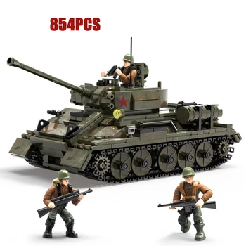 Dünya Savaşı Askeri Sovyetler Birliği T - 34 Orta Tankı Mega Blok Modeli Ww2 Ordu Rakamlar yapı tuğlaları Oyuncak Koleksiyonu İçin Çocuk Hediye