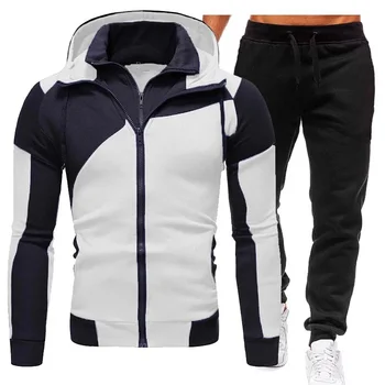 Erkek Eşofman Sonbahar Kış Patchwork Fermuar Hırka ve pantolon seti Polar Rahat Ceket Spor Streetswear Erkek Kıyafetler