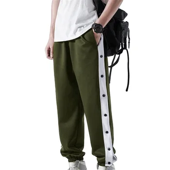 Erkek Gevşek Fit Basketbol pantolon Yırtıp Snap Düğmesi Pantolon Sportif Yüksek Bölünmüş Sweatpants Cepler ile