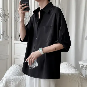 Erkek gömleği Yeni Moda Streetwear Kore Kısa Kollu Gömlek Erkek Rahat Düz Renk İş Rahat Gömlek S-5XL