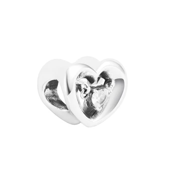 Fit Pandora Bilezikler Radyant Kalp ve Yüzen Taş Takılar 925 Ayar Gümüş Boncuk Takı Yapımı için DIY Kadınlar Pulseras Hediye