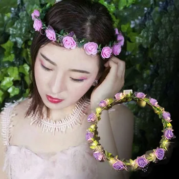 Gece Parti Çelenk Kafa Bandı Tatlı 12 Çiçekler Light Up Headdress Romantik LED Kafa Bandı saç aksesuarları 2023 Yeni Moda