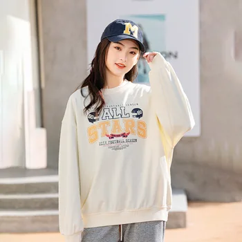 Genç Kız Giyim Örgü Rahat Karikatür Mektup Baskı Tişörtü Bahar 2023 Eşofman Giyim Y2k Üst Uzun Kollu T Shirt