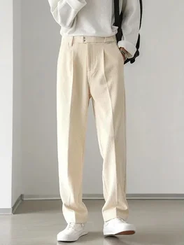 Gündelik erkek pantolonları Bahar Sonbahar Büyük Boy Zarif Geniş Bacak Pantolon Japon Basit Katı Bej Düz Kadife Pantolon