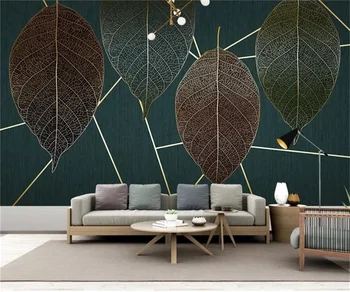 Herhangi bir boyut özelleştirmek duvar İskandinav modern minimalist lüks bitki yaprak geometri yatak odası oturma odası arka plan duvar kağıdı