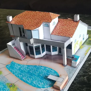 Iki katlı Villa Yazlık 3D Kağıt Modeli DIY Bulmaca Ebeveyn-Çocuk El Yapımı Sınıf Yapı Papercraft Oyuncak