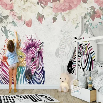 Iskandinav El Boyalı Zebra Çiçekler Retro Özel Duvar Çiçek Ev Dekor 3D Fotoğraf duvar kağıdı yatak odası dekoru Duvar Kağıdı