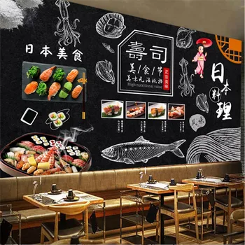 Japon Mutfağı Propaganda duvar kağıdı 3D Suşi Bar Restoran Izakaya Endüstriyel Dekor Siyah Arka Plan Duvar Kağıdı 3D