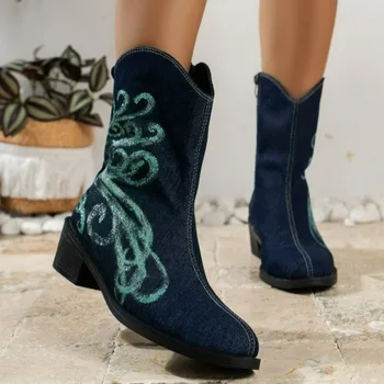 Kadın ayakkabısı Satılık Yeni Kollu bayan botları Sonbahar Sivri Burun Kovboy Karışık Renkler Orta Varil Tıknaz Topuklu Batı Çizmeler