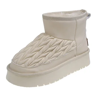 Kadın Kış Sıcak Kar Botları Ayakkabı Platformu Kalın Kürk Su Geçirmez Yastıklı Botlar 2023 Bayan Düz Form Ayak Bileği Kış Sıcak kürk ayakkabı