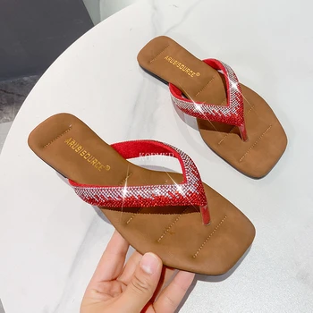 Kadın Sandalet Flats Terlik Pu deri Flip Flop Kristal kadın ayakkabısı 2024 Yeni Roma Moda Plaj kadın Sandalet