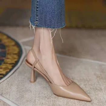 Kadınlar için Ayakkabı 2023 Marka Sivri Arkası açık İskarpin Bayanlar Yüksek Topuklu Yaz moda Pompaları Sığ bağcıksız ayakkabı Kadın Parti Sandalet