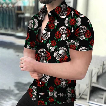 Kafatası erkek gömleği Kısa Kollu Yaz havai gömleği Adam 2023 Büyük Boy Retro Gömlek Adam İçin 3d Baskı Yaz Erkek Giyim Tops