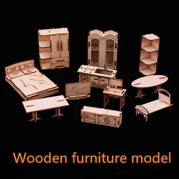 Kapalı model malzeme ağaçlık mobilya Çin tarzı modeli DIY el yapımı 1: 30 modeli monte dolap mobilya