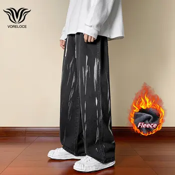 Kış Kore Yeni Moda erkek Polar pantolon Sokak Tarzı Pantolon Marka Giyim Düz pantsBaggy Kış Sıcak Kalın Kot