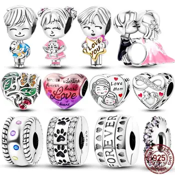 Lüks 925 Ayar Gümüş Charm Aşk Ve Çocuk Serisi Boncuk Fit Orijinal Pandora Bilezik ve Bileklik Kadın Doğum Günü Takı Hediye