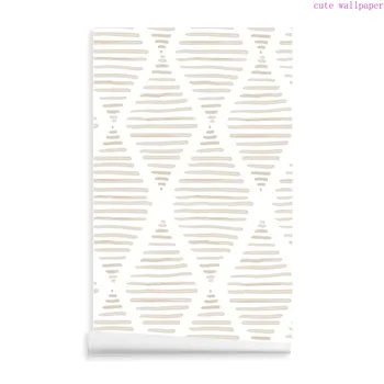 Modern Eşkenar Dörtgen Çizgili Geometrik Desen Duvar Kağıdı Bej ve Beyaz yapışkan kağıt Kendinden Yapışkanlı Çıkarılabilir vinil yapışkan Rulo